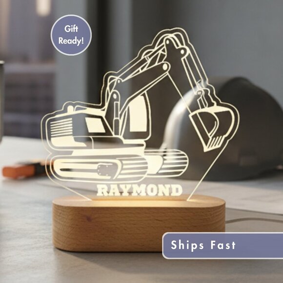 Personalized Excavator Night Light – Custom LED Construction Lamp - Picture 1 of 8
